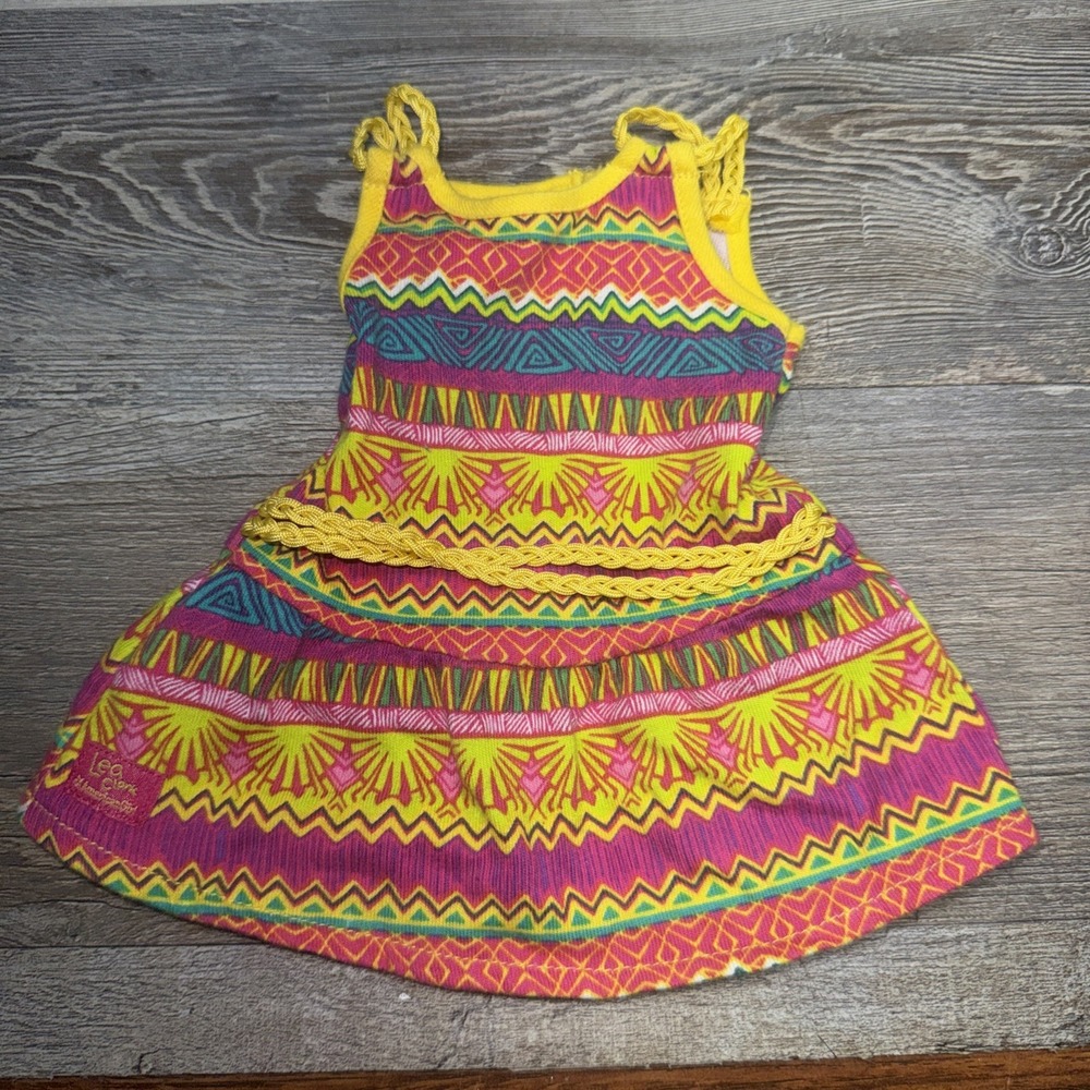 American Girl Doll Lea Clark Meet Dress Pink Yellow Geo Print Belted Sleeveless